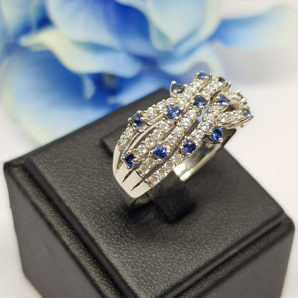 CR1004-1 : แหวนเงินแท้ 925 ฝัง Blue Sapphire