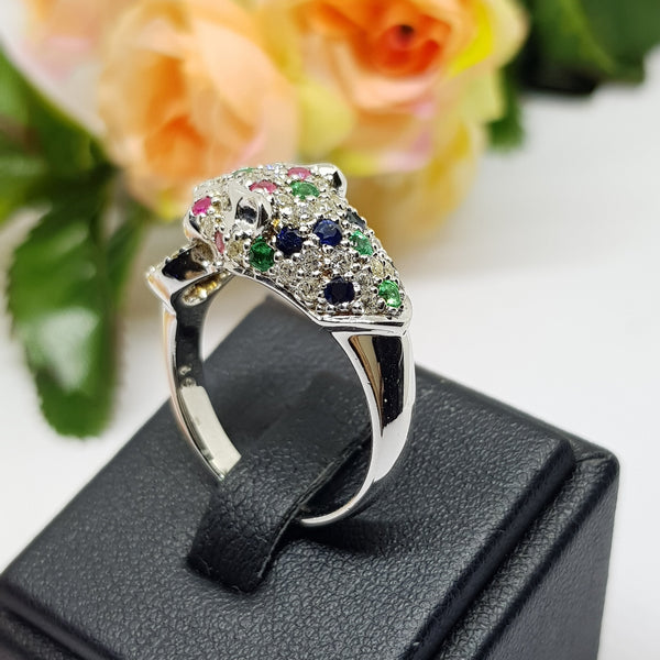 LSR61-2 : แหวนเงินแท้ 925 ฝัง Emerald, Ruby, Blue Sapphire